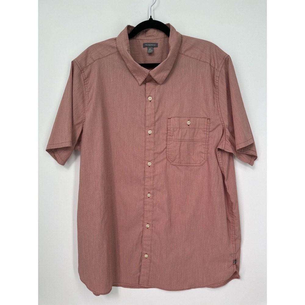 Toad&Co Men's XL Short Sleeve Button Up Shirt Red Organic Cotton Stretch 0322